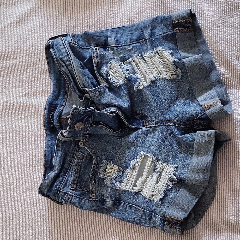 Aeropostale High Rise Midi Blue Denim Shorts Size: 8